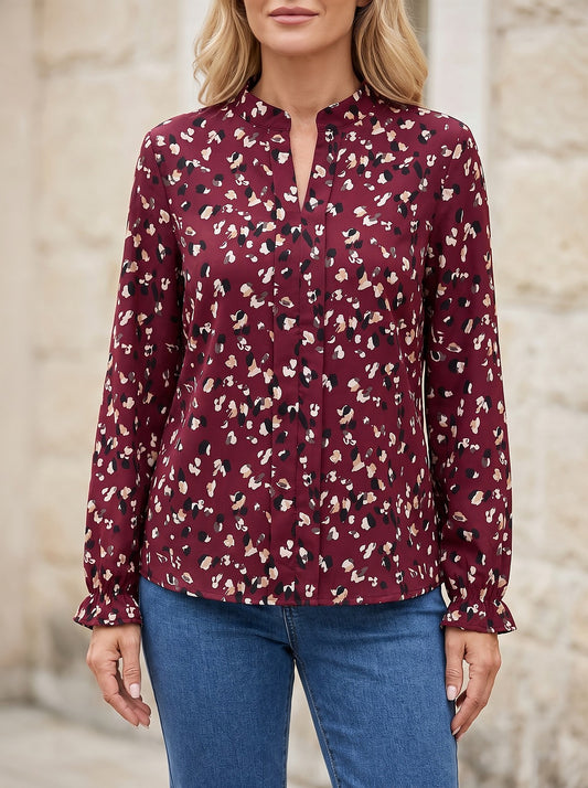 Women's Print Ruffle Chiffon Top