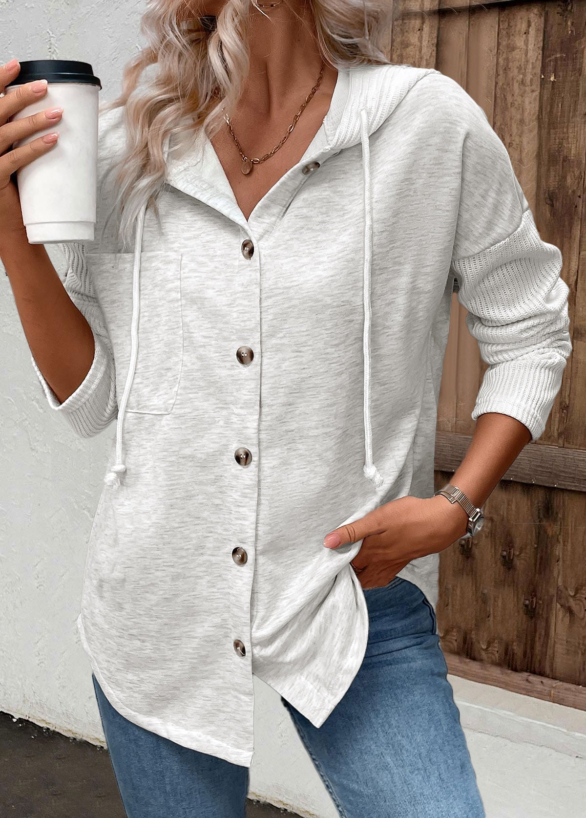 Ladies Winter Textured Patchwork Hoodie
