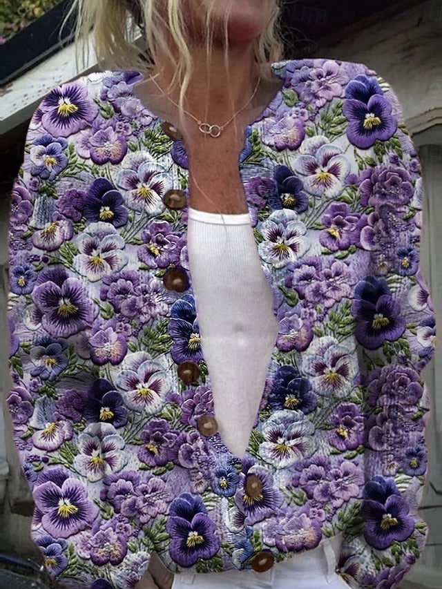 Women's Textured Flower Knit Cardigan