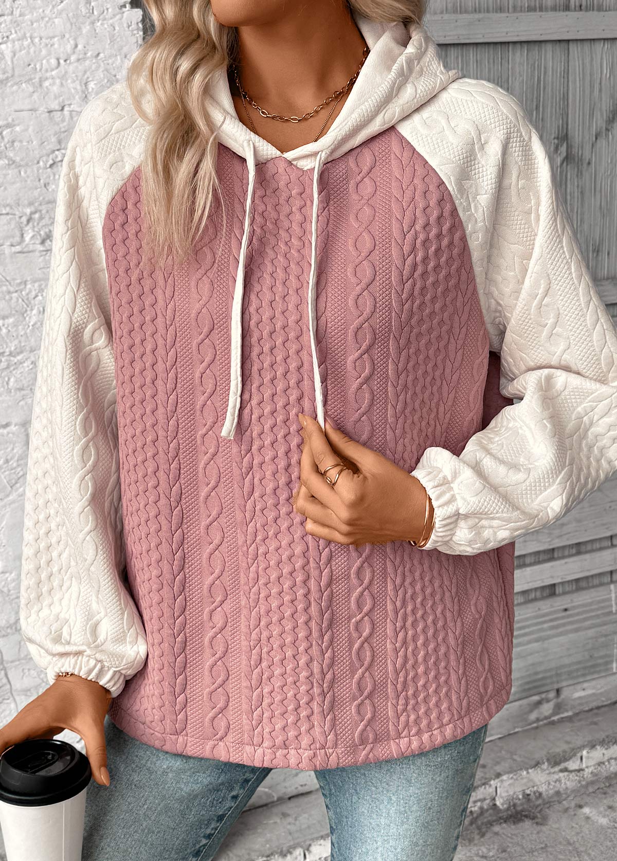 Ladies Jacquard Texture Hooded Sweatshirt