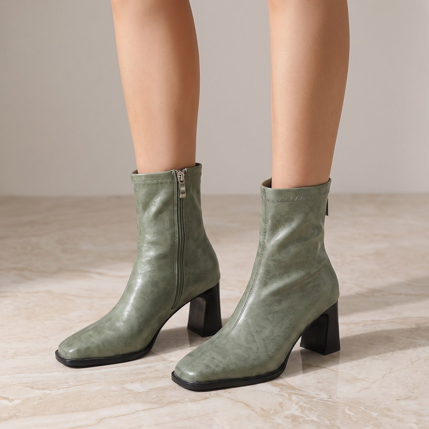 Women's Red Block Heel Sock Boots