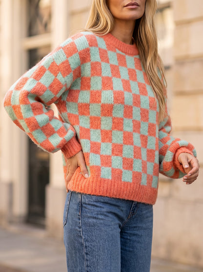 Women's Brushed Two Tone Check Jumper