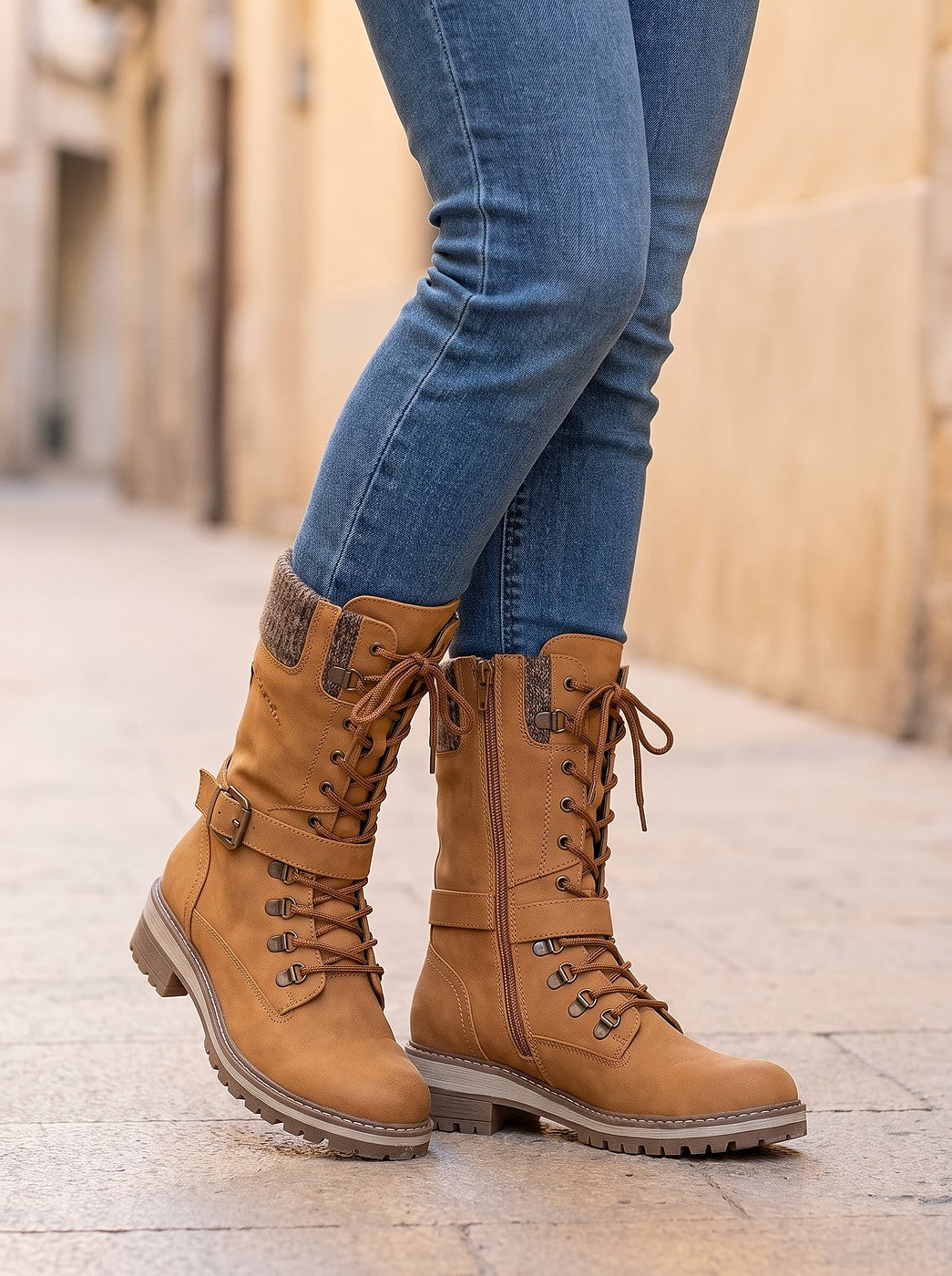 Women's Winter Cleated Sole Combat Boots