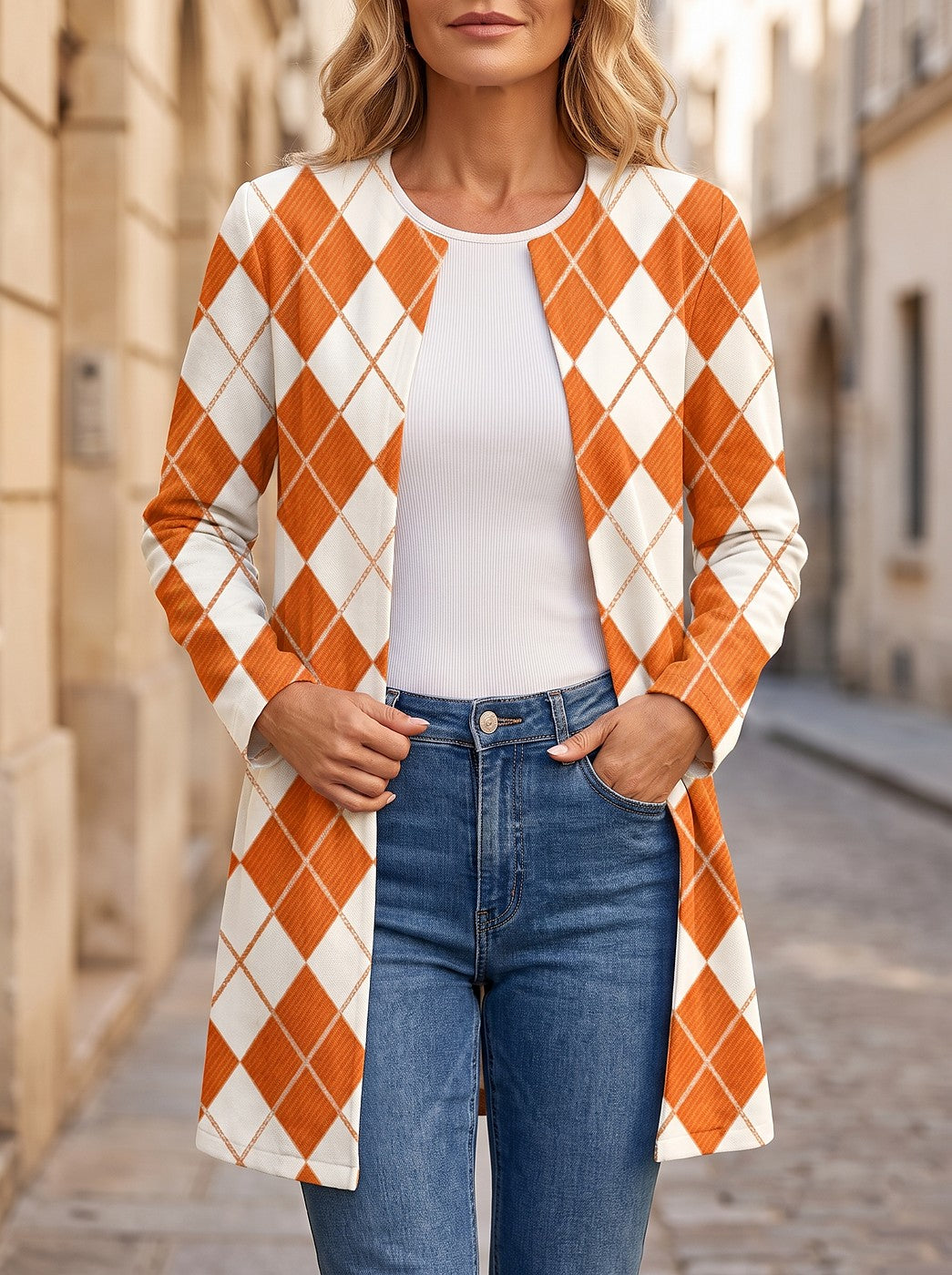 Women's Argyle Print Edge to Edge Jacket