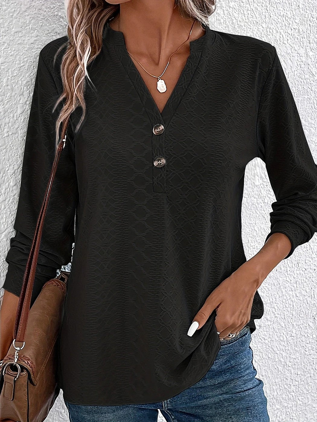 Women's Easy Wear Textured Notch Neck Top