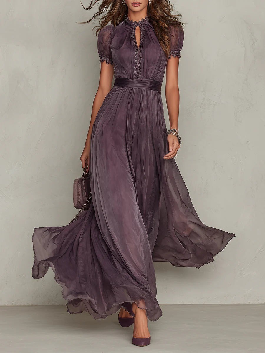 Women's Vintage Neckline Keyhole Evening Maxi Dress