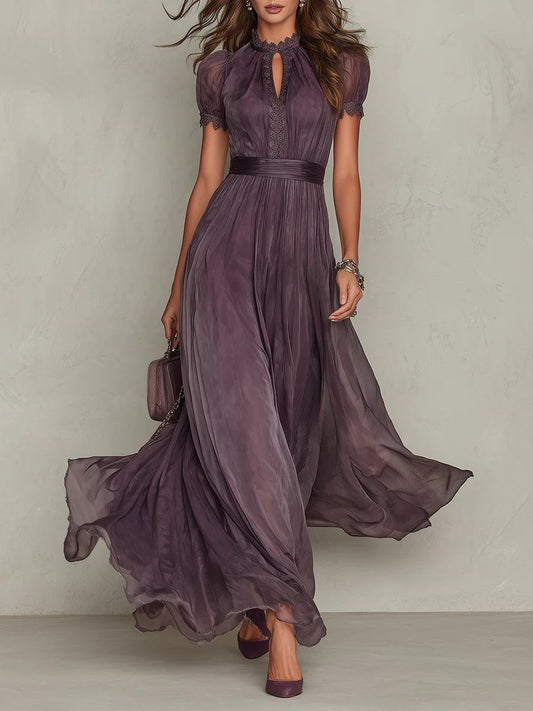 Women's Vintage Neckline Keyhole Evening Maxi Dress
