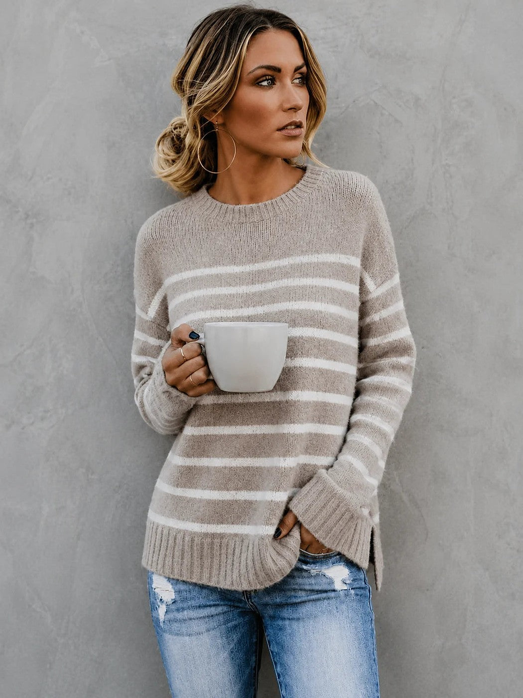 Women's Wide Stripe Side Split Jumper