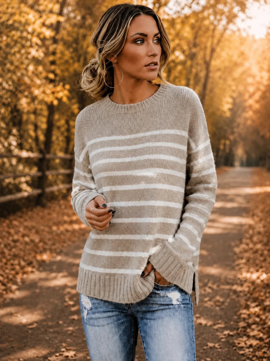 Women's Wide Stripe Side Split Jumper