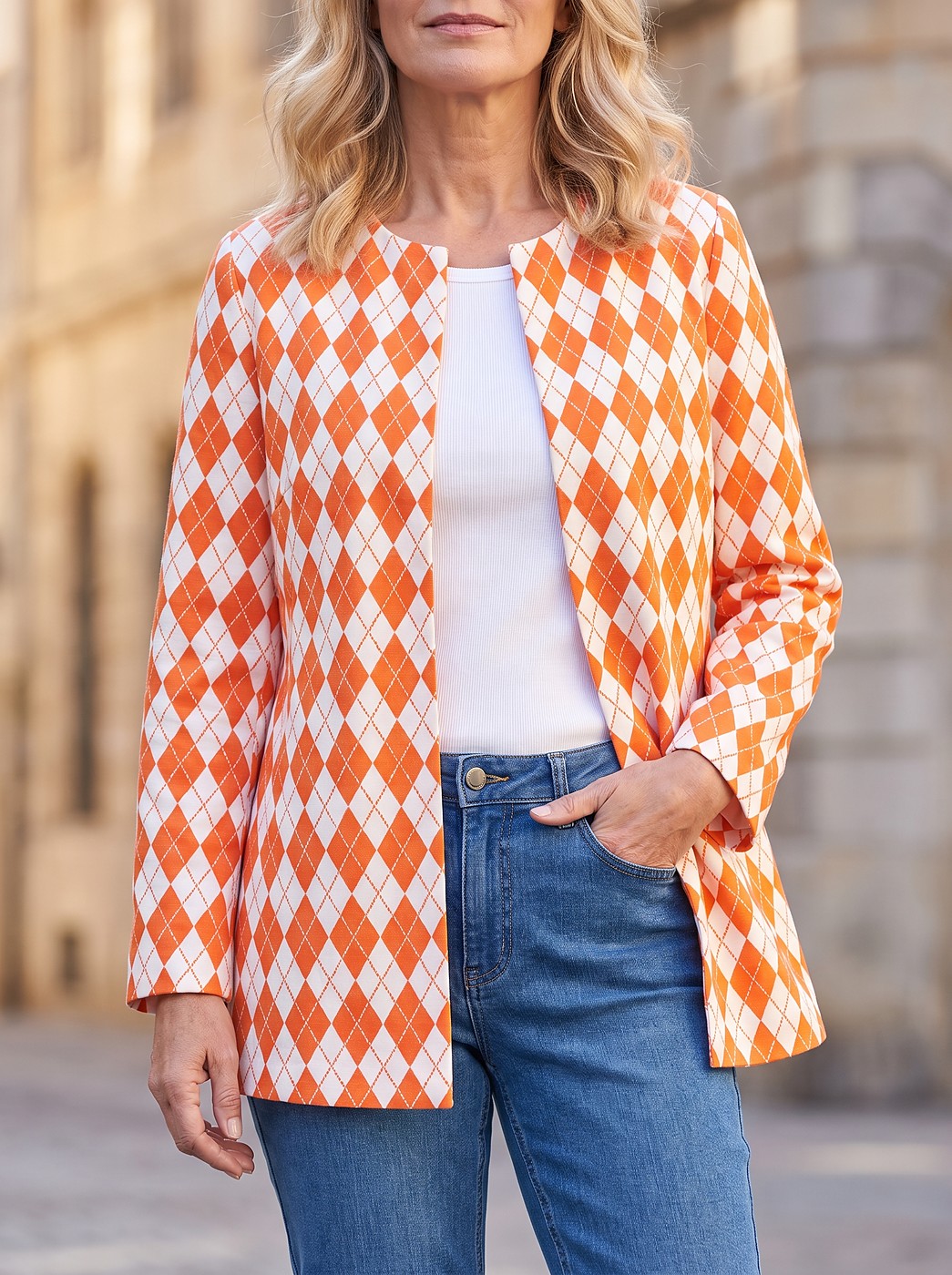 Women's Argyle Print Edge to Edge Jacket