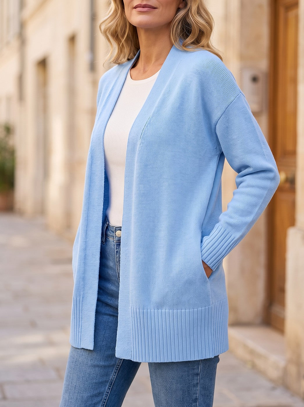 Women's Fine Knit Waterfall Cardigan with Pockets