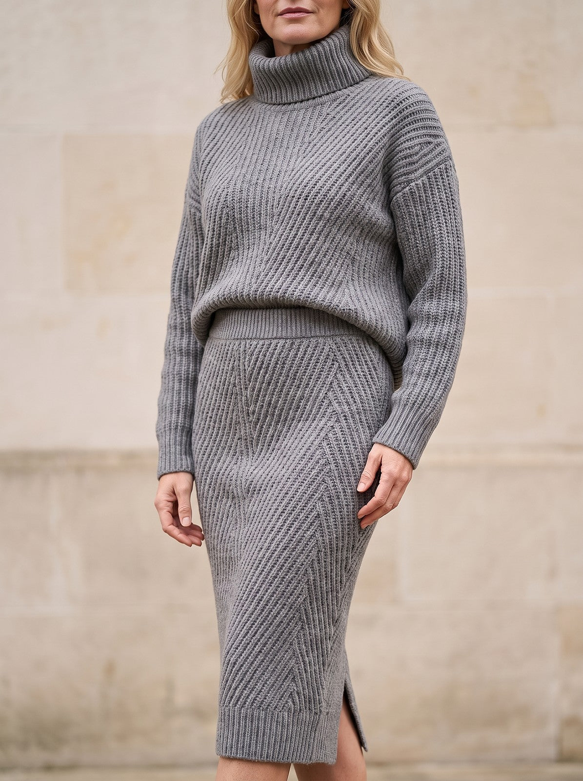 Women's Ribbed Knit Pencil Skirt Co-ord Set