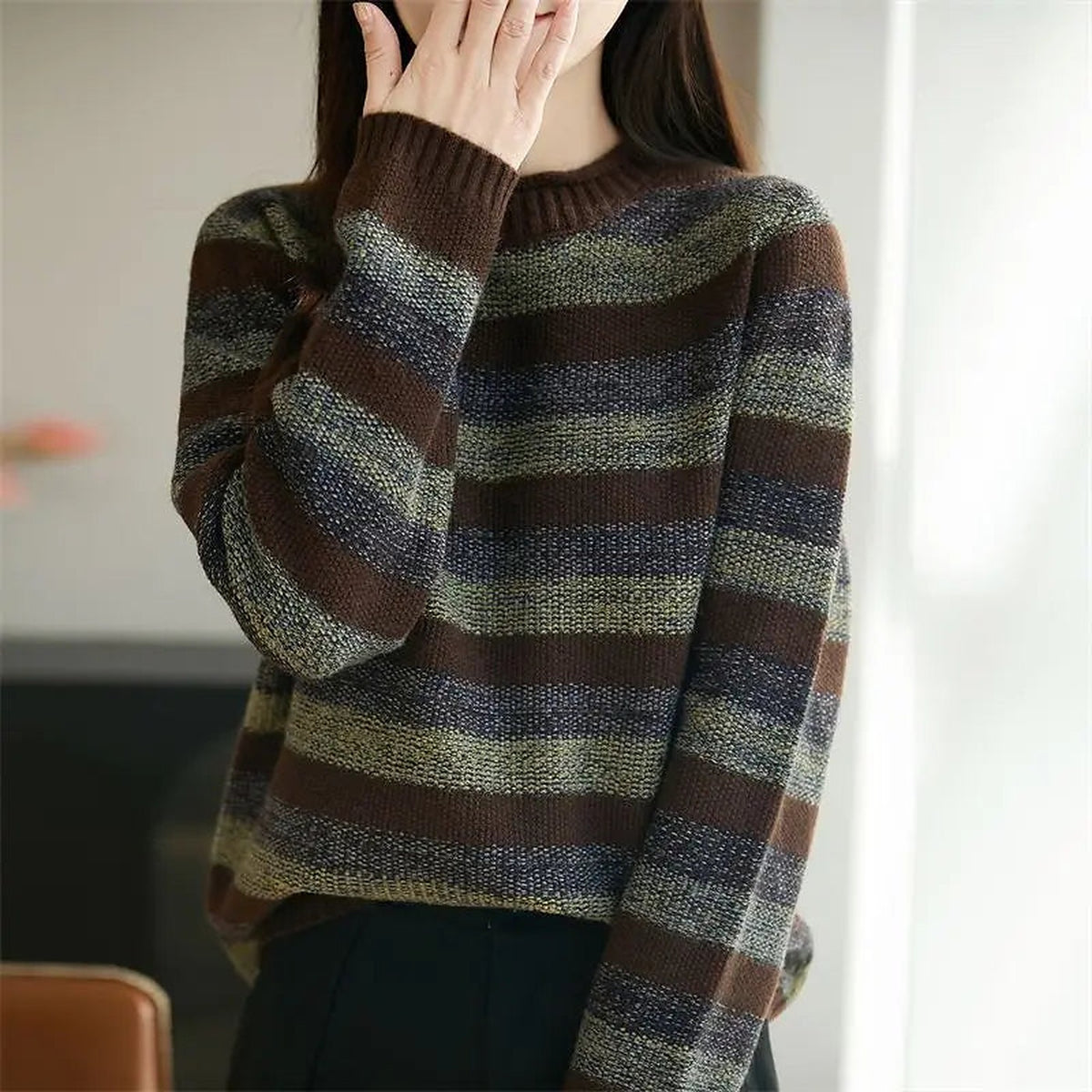 Women's Loose Fit Stripe Knit Jumper