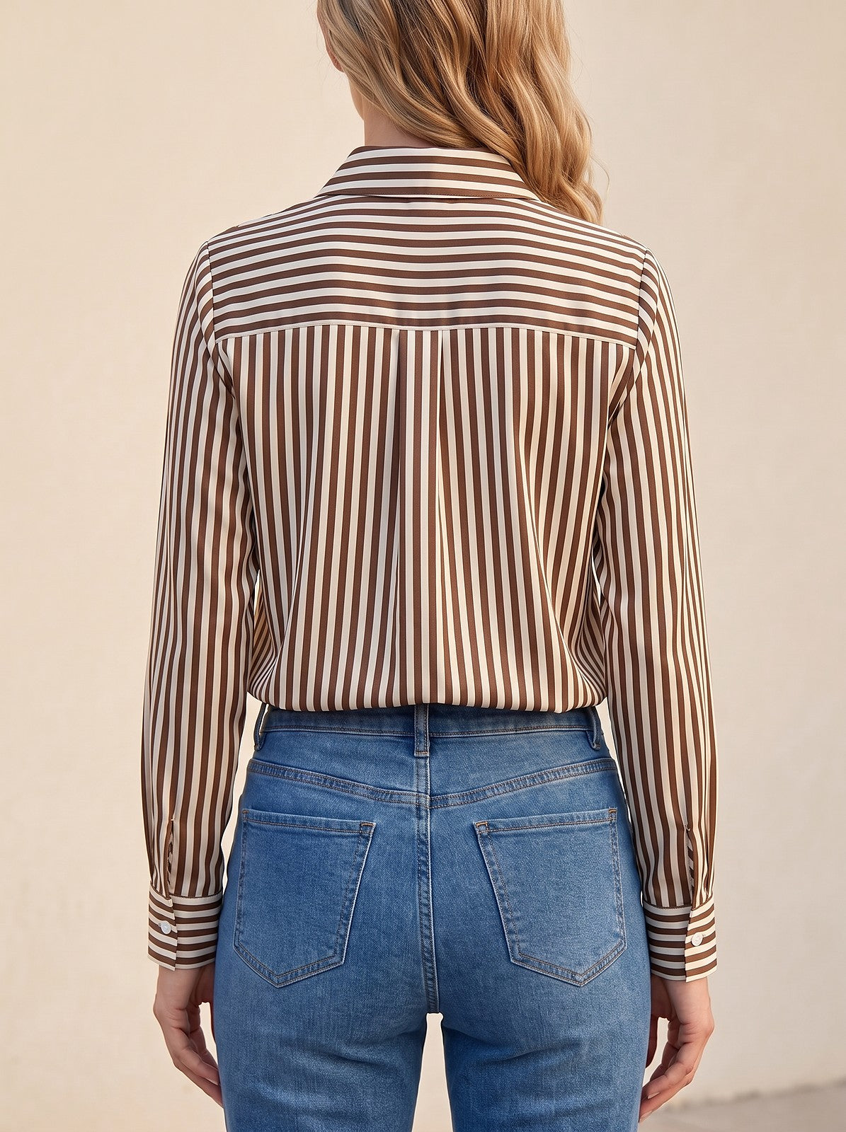 Women's Striped Lapel Collar Blouse