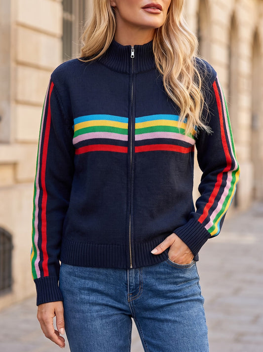 Women's Stripe Sleeve Zip Knit Jacket