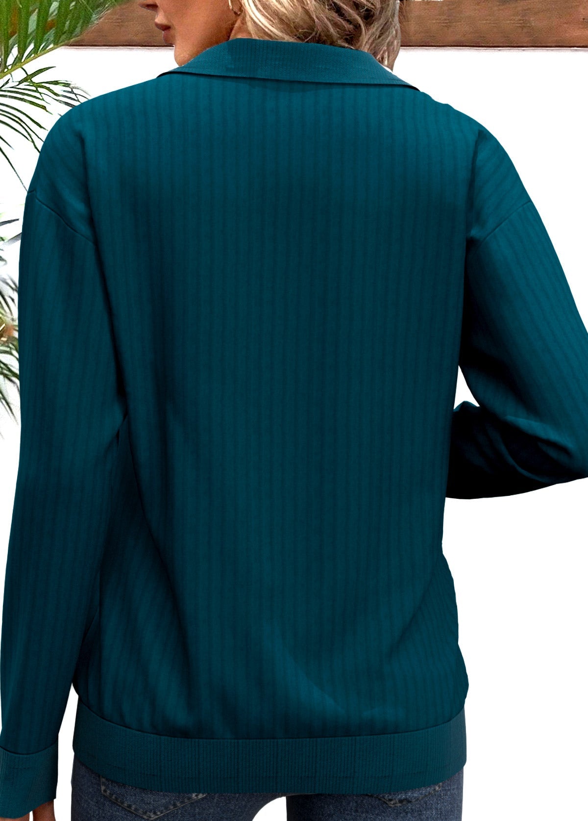 Ladies Stripe Yoke Half Zip Jumper