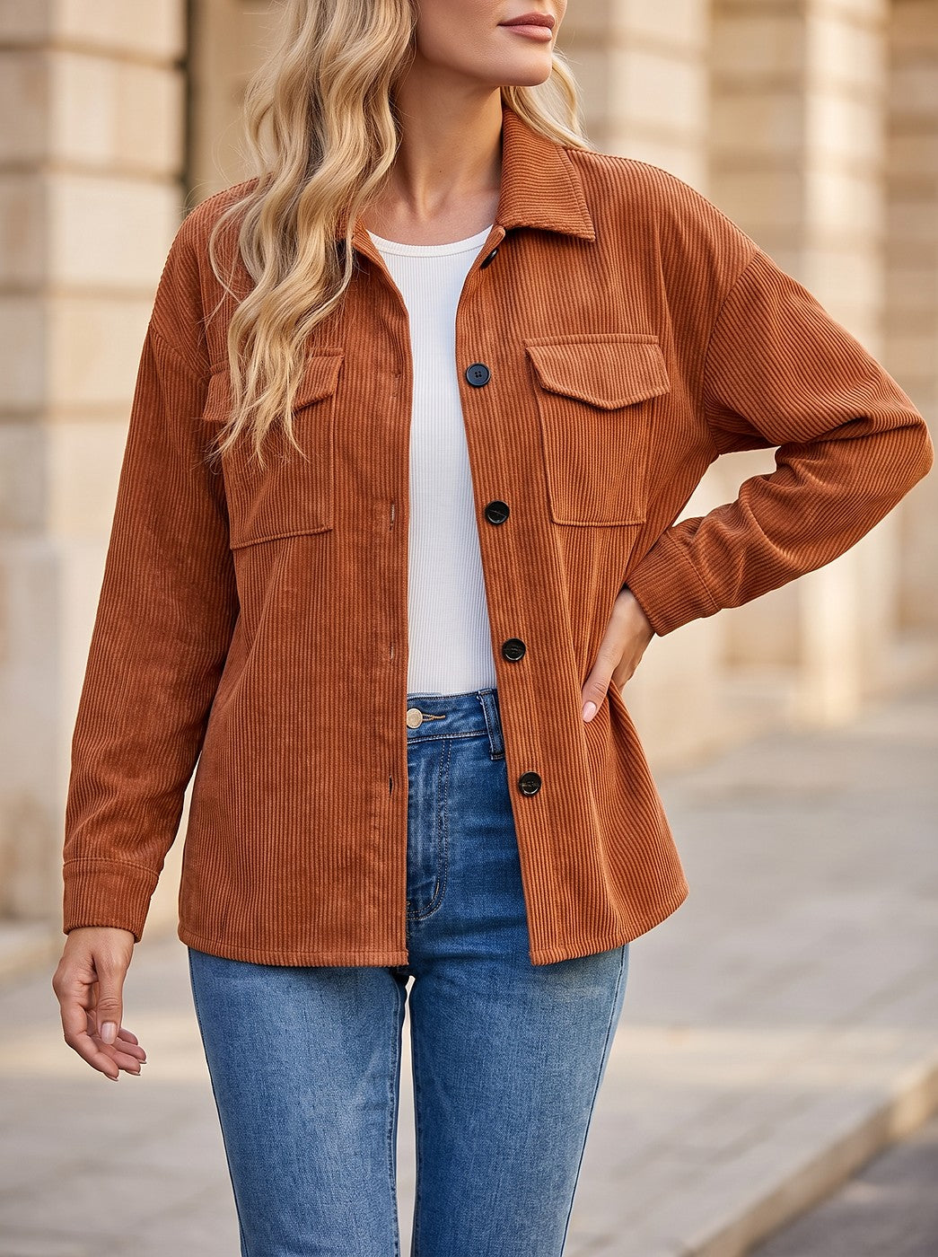 Women's Corduroy Button Up Overshirt Jacket