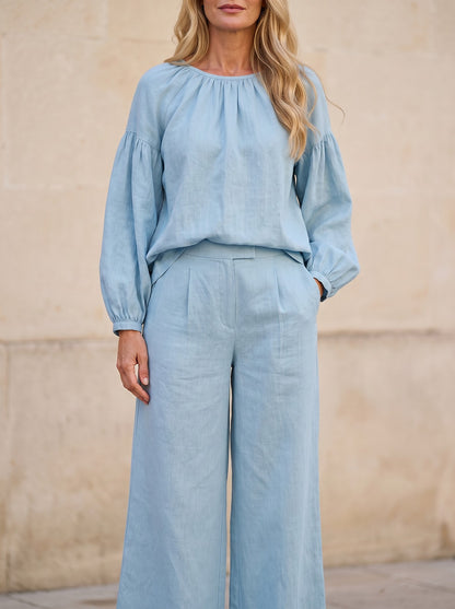 Women's Slub Weave Balloon Sleeve Co-ord Set