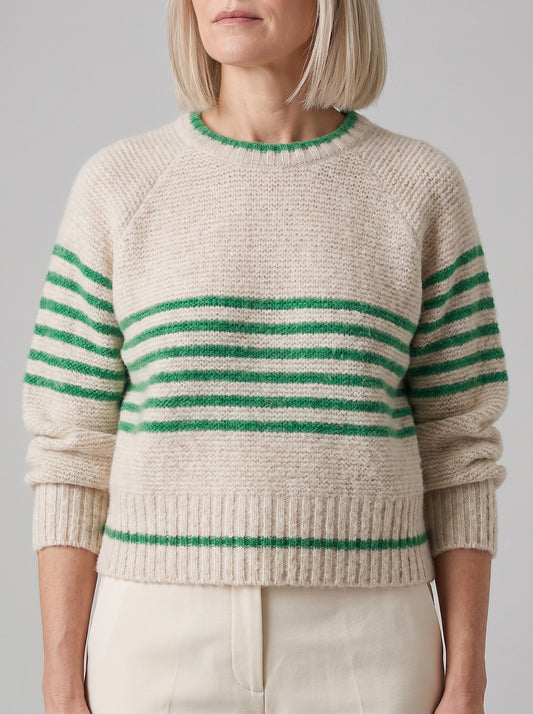 Women's Winter Fluffy Knit Contrast Stripe Jumper