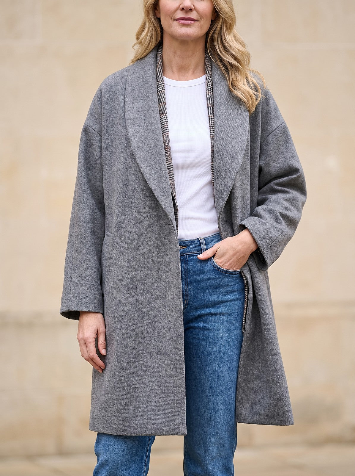 Women's Kimono Sleeve Shawl Collar Duster Coat