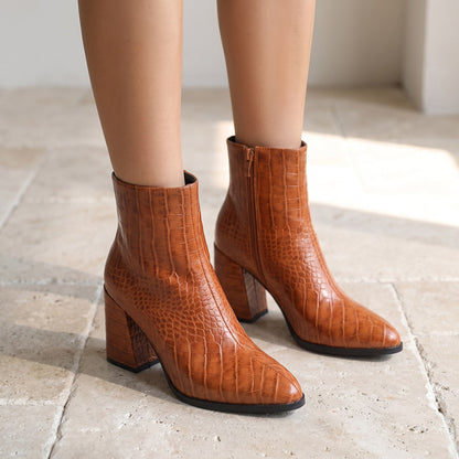 Women's Croc Effect Heeled Boots