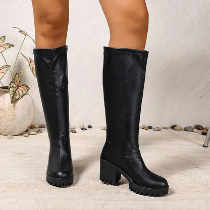 Women's Round Toe Tall Heeled Boots