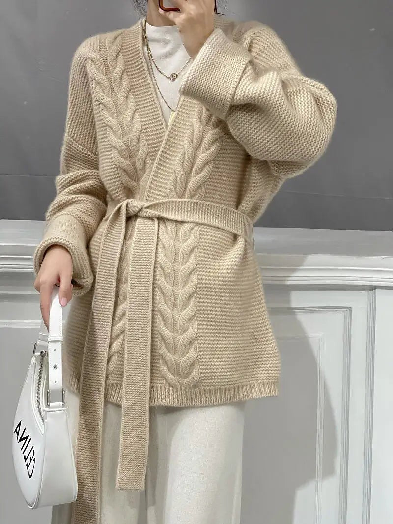 Women's Easy Wear Belted Cable Knit Cardigan