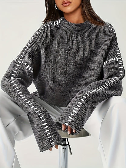 Women's Blanket Stitch Funnel Neck Jumper