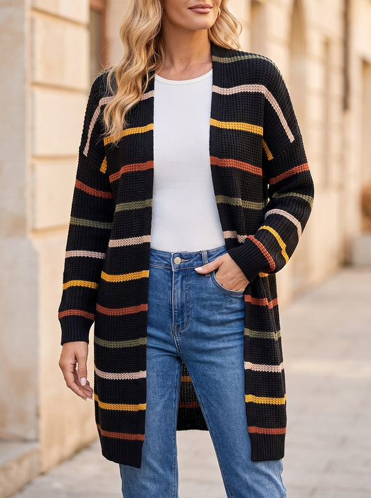 Women's Fine Stripe Longline Open Cardigan