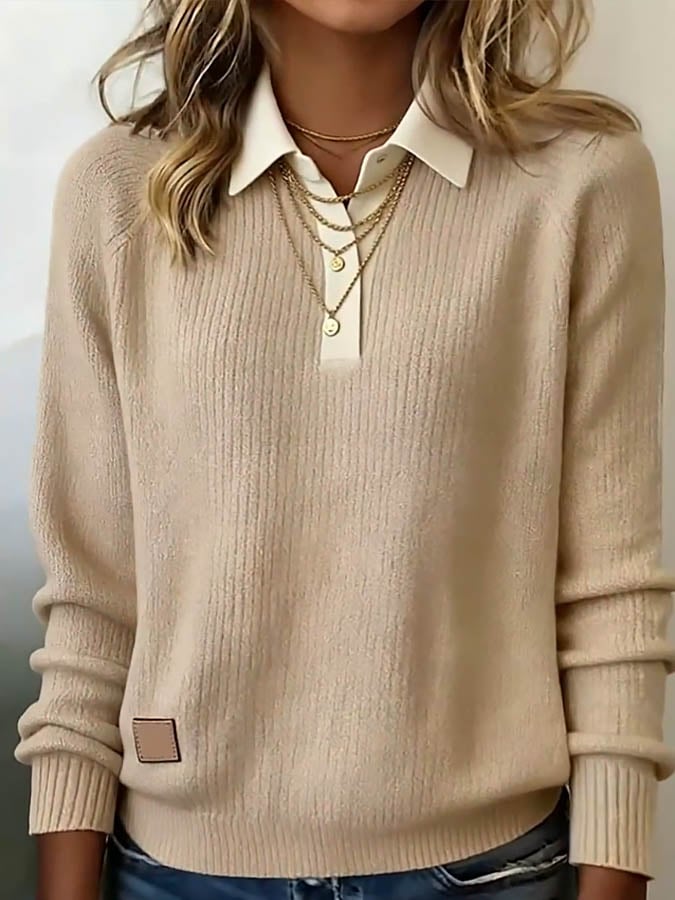 Women's Lapel Collar Autumn Knit Jumper