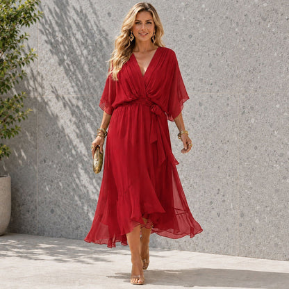 Women's V Neck Layered Wedding Guest Dress