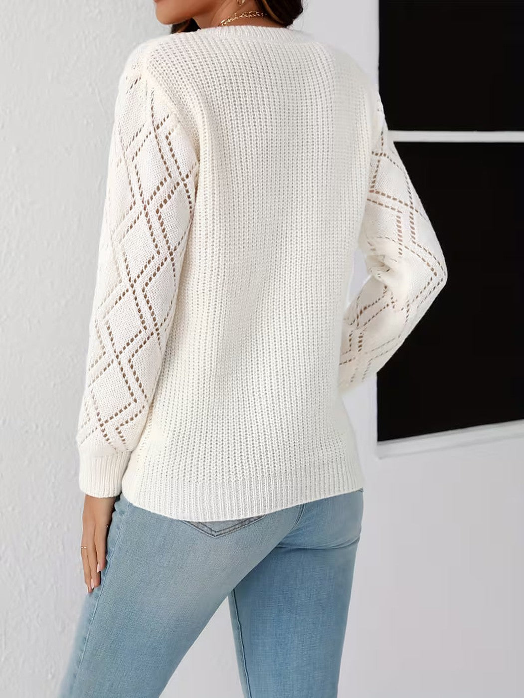 Women's Lace Neckline Ribbed Knit Jumper