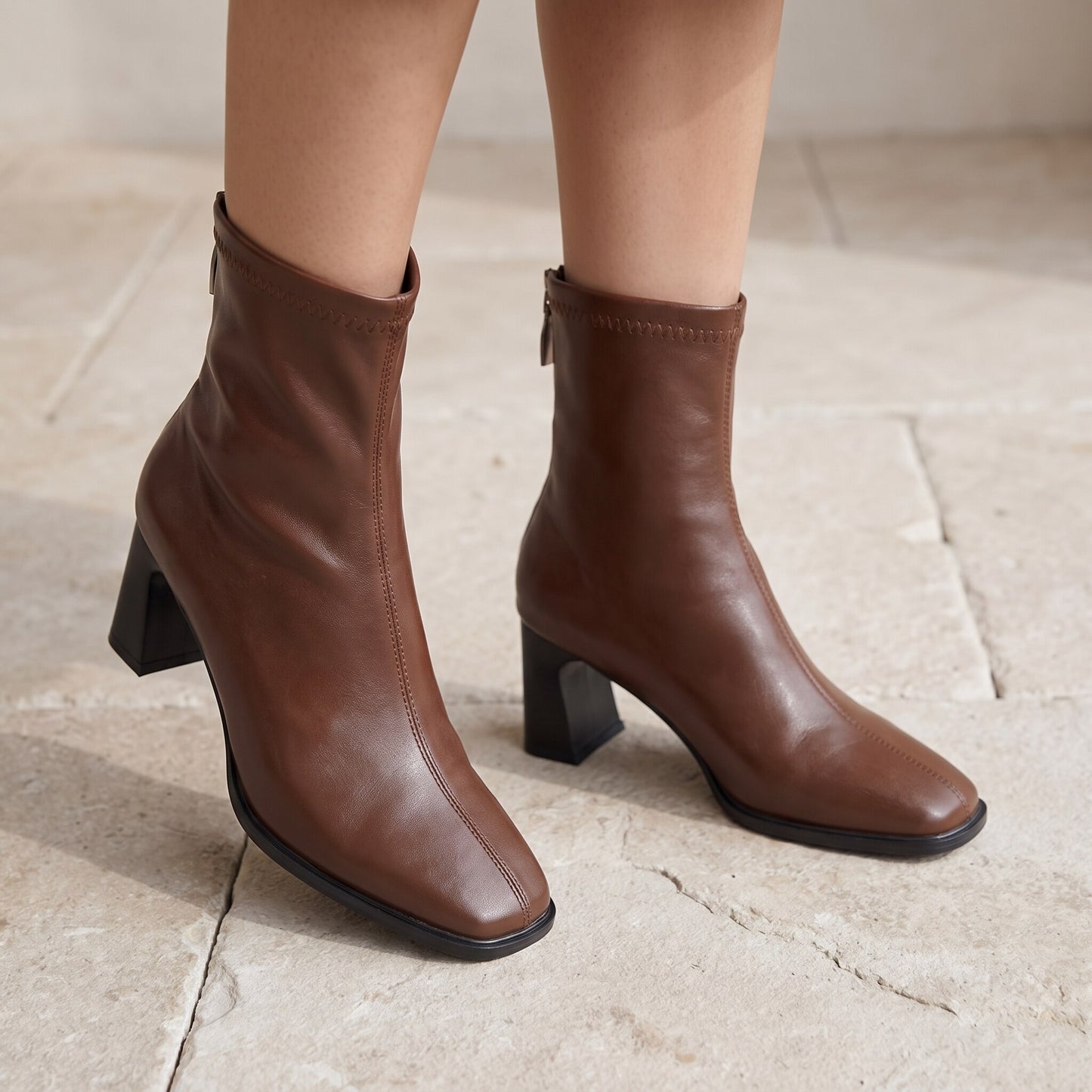 Women's Red Block Heel Sock Boots