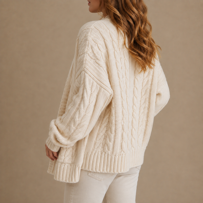 Women's Chunky Cable Knit Open Front Cardigan Marie