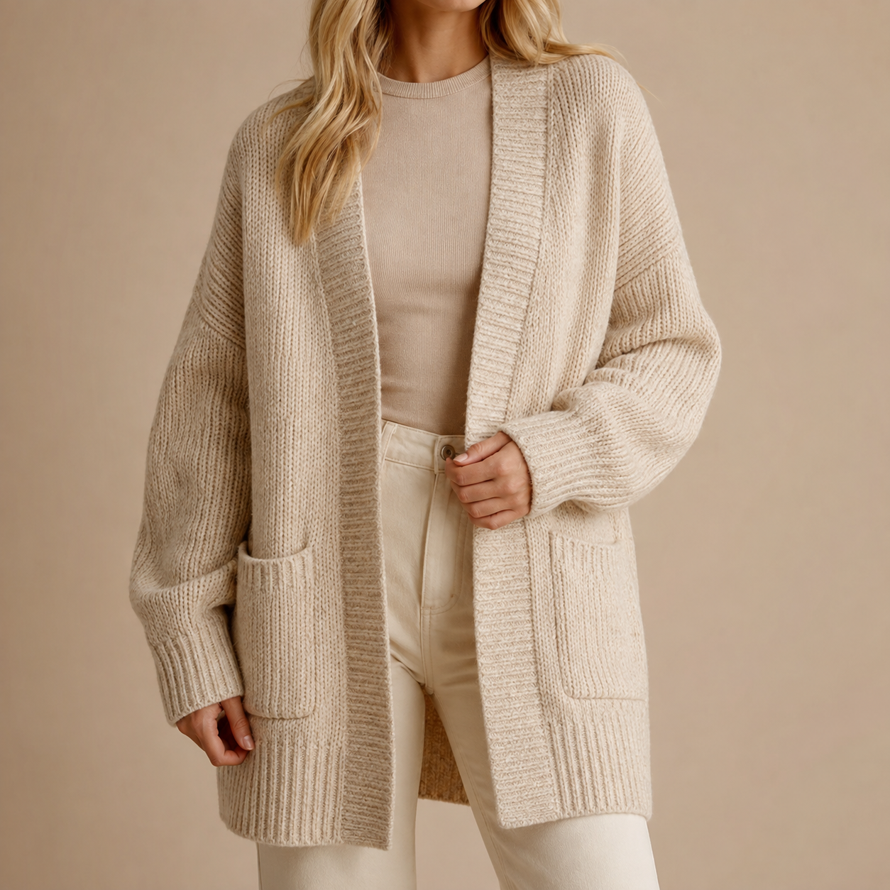 Women's Longline Oversized Knit Cardigan with Pockets Marie
