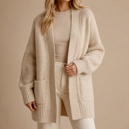 Women's Longline Oversized Knit Cardigan with Pockets Marie
