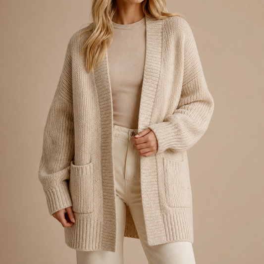 Women's Longline Oversized Knit Cardigan with Pockets Marie