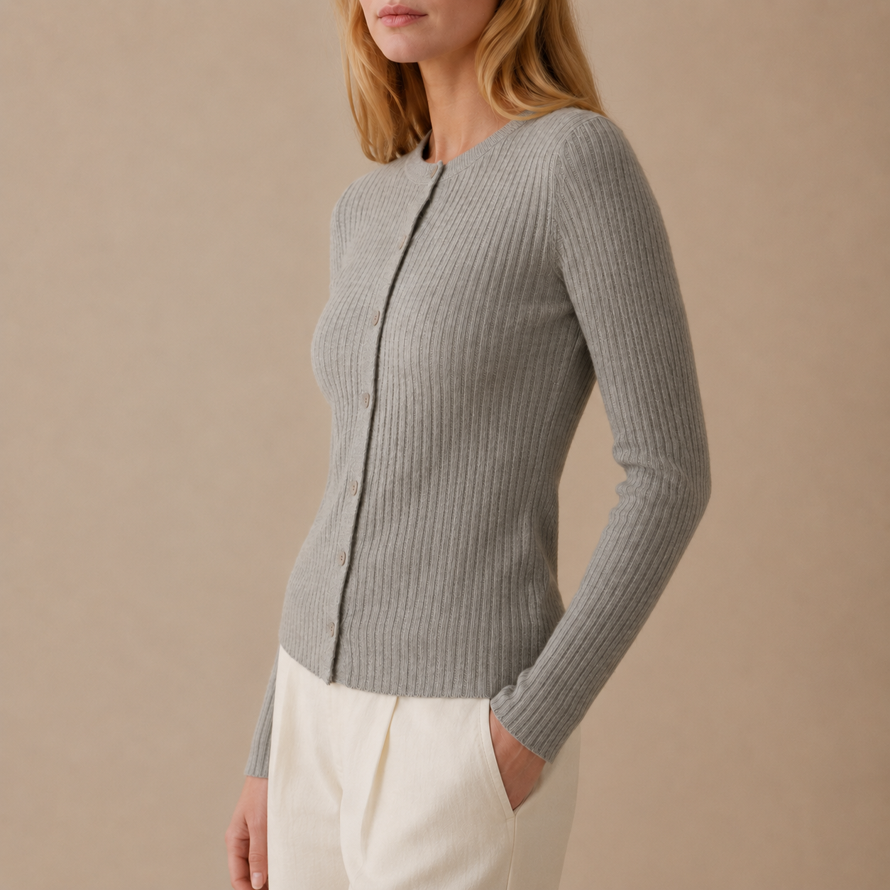 Women's Fitted Ribbed Knit Cardigan with Button Front Marie