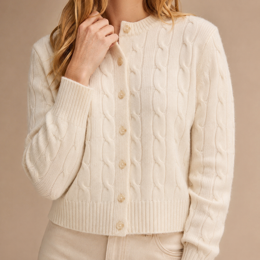 Women's Crew Neck Cable Knit Cardigan Marie
