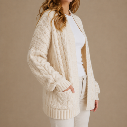 Women's Chunky Cable Knit Open Front Cardigan Marie