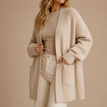 Women's Longline Oversized Knit Cardigan with Pockets Marie