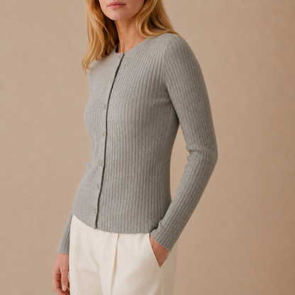 Women's Fitted Ribbed Knit Cardigan with Button Front Marie