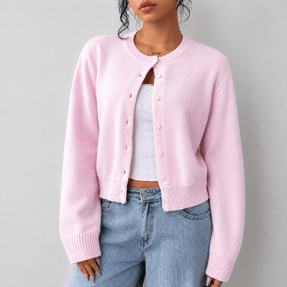 Women's Buttoned Short Knit Cardigan with Clean Finish