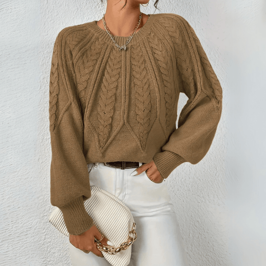 Women's Cable Knit Jumper with Puff Sleeves