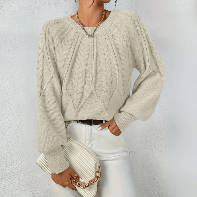 Women's Cable Knit Jumper with Puff Sleeves