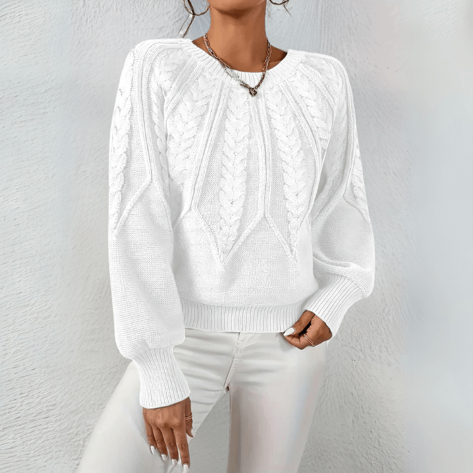 Women's Cable Knit Jumper with Puff Sleeves
