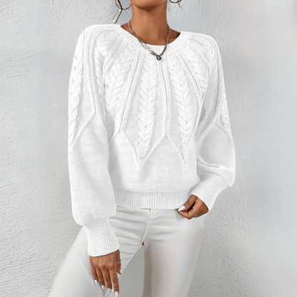 Women's Cable Knit Jumper with Puff Sleeves