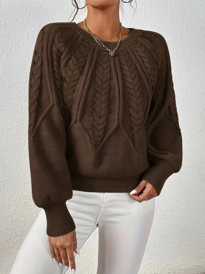 Women's Cable Knit Jumper with Puff Sleeves