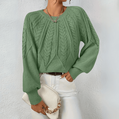 Women's Cable Knit Jumper with Puff Sleeves