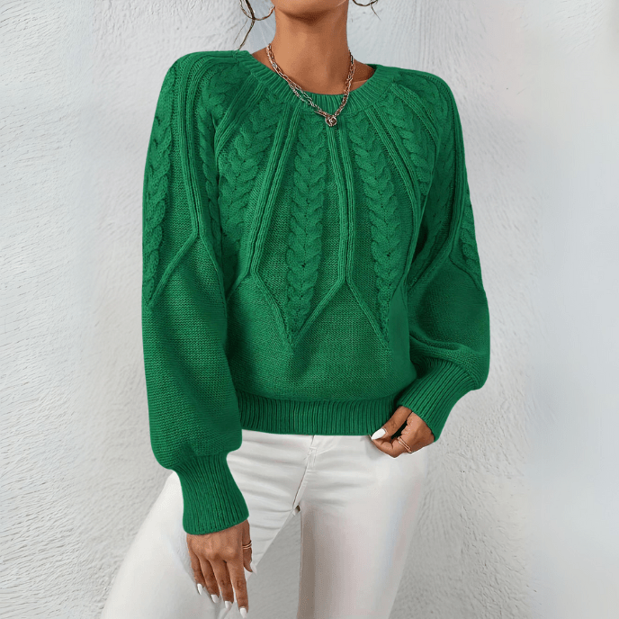 Women's Cable Knit Jumper with Puff Sleeves